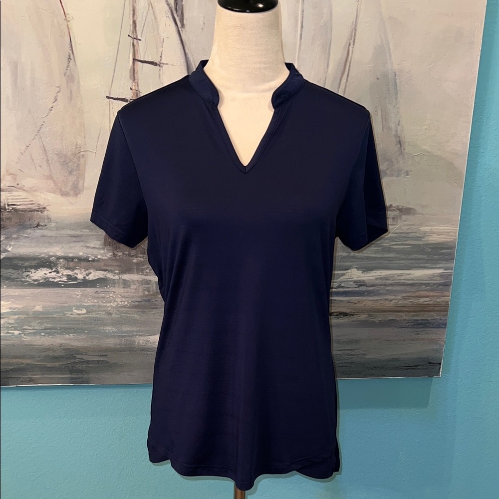 Mier Navy Blue Mandarin Collar Golf Polo, Small